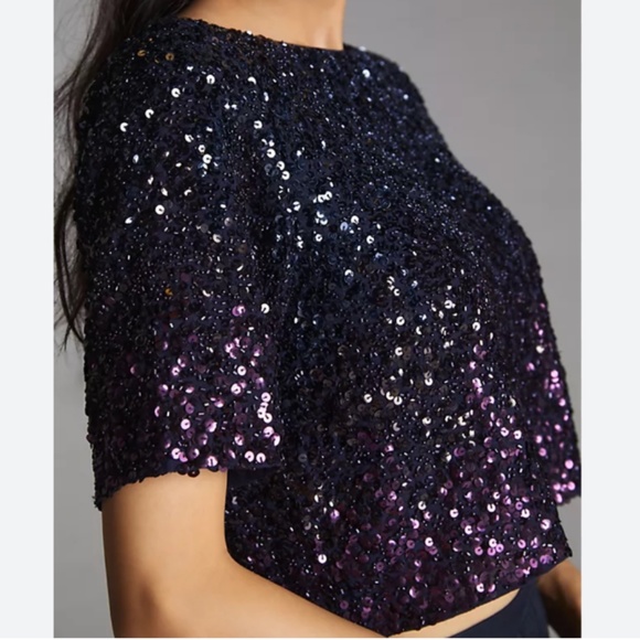Brand New LET ME BE OMBRE CROPPED SEQUINED BLOUSE - Picture 4 of 10